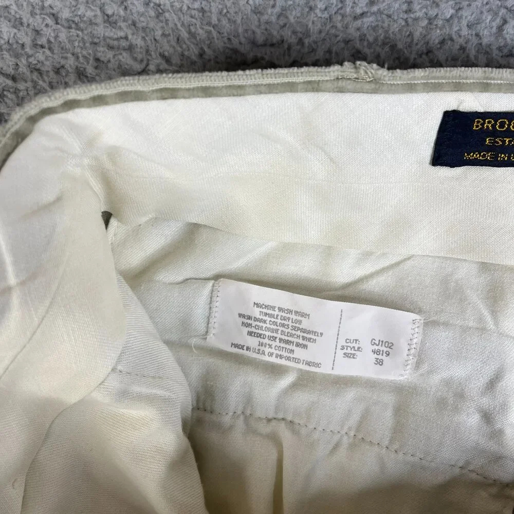 Brooks Brothers Corduroy Pants Men 38 x 28 Beige Flat Front Raw Hem Tapered Leg